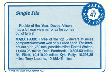1988 Maxx #47 Single File / Davey Allison's Car Back