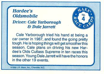 1988 Maxx #4 Hardee's Oldsmobile Back