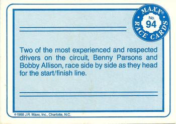 1988 Maxx #94 Bobby Allison / Benny Parsons cars Back