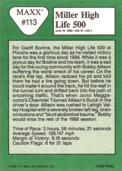 1989 Maxx #113 Miller High Life 500 Back