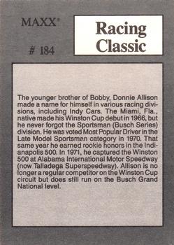 1989 Maxx #184 Donnie Allison Back