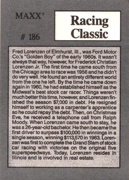 1989 Maxx #186 Fred Lorenzen Back