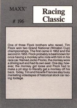 1989 Maxx #196 Tim Flock In Car Back