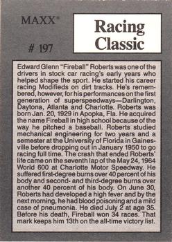 1989 Maxx #197 Fireball Roberts' Car Back