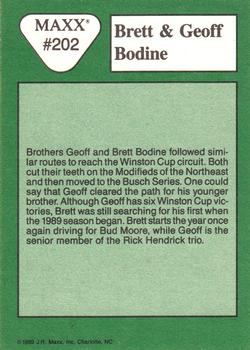 1989 Maxx #202 Geoff Bodine / Brett Bodine Back