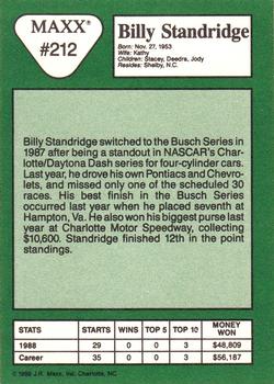 1989 Maxx #212 Billy Standridge Back
