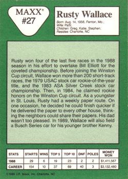 1989 Maxx #27 Rusty Wallace Back