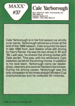 1989 Maxx #37 Cale Yarborough Back