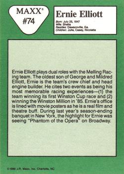 1989 Maxx #74 Ernie Elliott Back