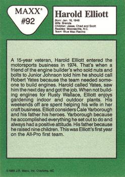 1989 Maxx #92 Harold Elliott Back