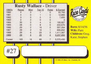 1990 Maxx #27 Rusty Wallace Back