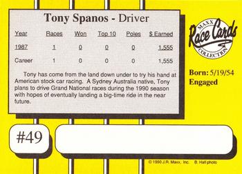 1990 Maxx #49 Tony Spanos Back