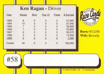 1990 Maxx #58 Ken Ragan Back