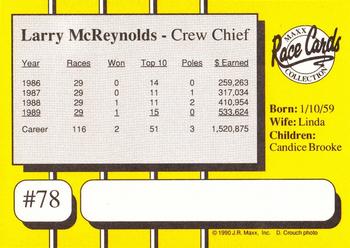 1990 Maxx #78 Larry McReynolds Back