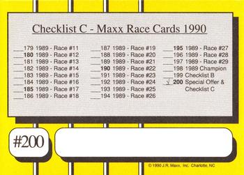 1990 Maxx #200 Checklist C Back