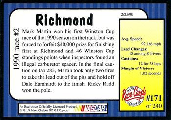 1991 Maxx #171 1990 Race #2-Richmond Back