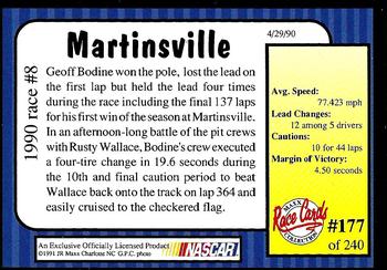 1991 Maxx #177 1990 Race #8-Martinsville Back