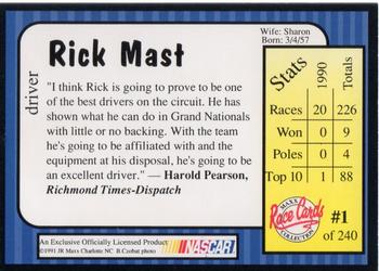1991 Maxx #1 Rick Mast Back