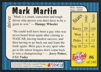 1991 Maxx #6 Mark Martin Back