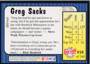 1991 Maxx #18 Greg Sacks Back
