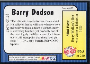 1991 Maxx #63 Barry Dodson Back