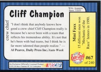 1991 Maxx #67 Cliff Champion Back