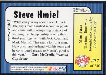 1991 Maxx #77 Steve Hmiel Back