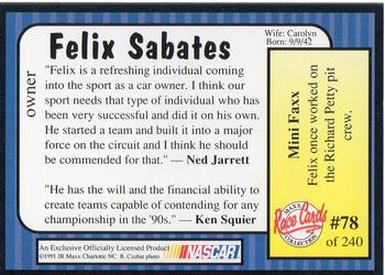 1991 Maxx #78 Felix Sabates Back