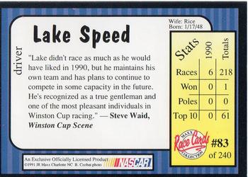 1991 Maxx #83 Lake Speed Back