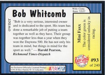1991 Maxx #93 Bob Whitcomb Back