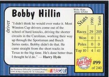 1991 Maxx #99 Bobby Hillin Back