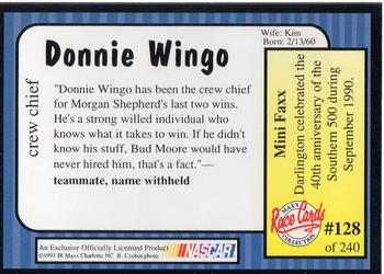 1991 Maxx #128 Donnie Wingo Back