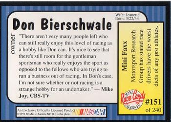 1991 Maxx #151 Don Bierschwale Back