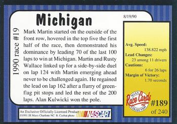 1991 Maxx #189 1990 Race #19-Michigan Back