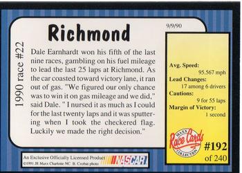 1991 Maxx #192 1990 Race #22-Richmond Back