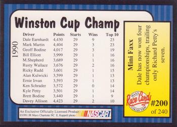 1991 Maxx #200 Winston Cup Champ Back