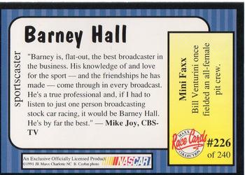 1991 Maxx #226 Barney Hall Back