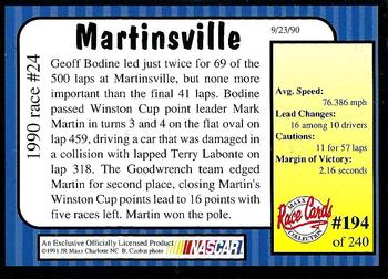 1991 Maxx #194 1990 Race #24 - Martinsville Back