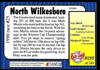 1991 Maxx #195 1990 Race #25-North Wilkesboro Back