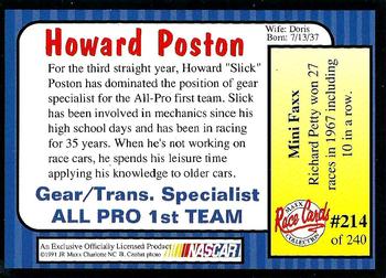 1991 Maxx #214 Howard Poston Back