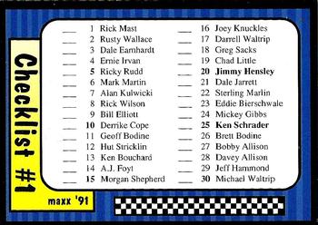 1991 Maxx #237 Checklist 1-60 Front