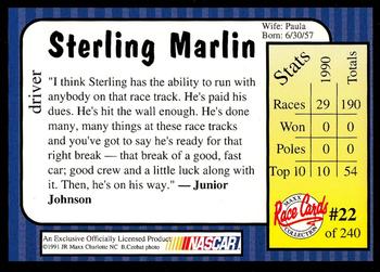 1991 Maxx Update #22 Sterling Marlin Back