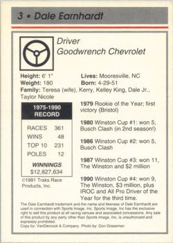 1991 Traks #3 Dale Earnhardt Back