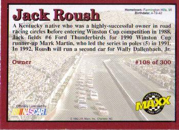 1992 Maxx (Red) #108 Jack Roush Back