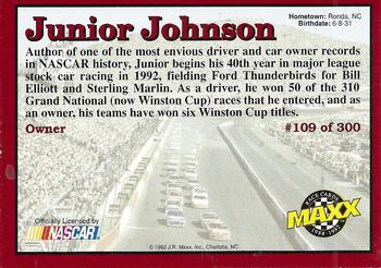 1992 Maxx (Red) #109 Junior Johnson Back