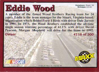 1992 Maxx (Red) #116 Eddie Wood Back