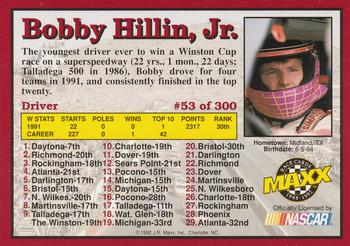 1992 Maxx (Red) #53 Bobby Hillin Jr. Back