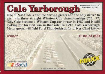 1992 Maxx (Red) #135 Cale Yarborough Back