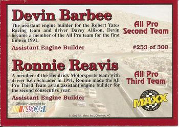 1992 Maxx (Red) #253 Devin Barbee / Ronnie Reavis Back