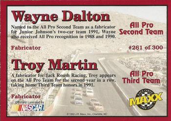 1992 Maxx (Red) #261 Wayne Dalton / Troy Martin Back